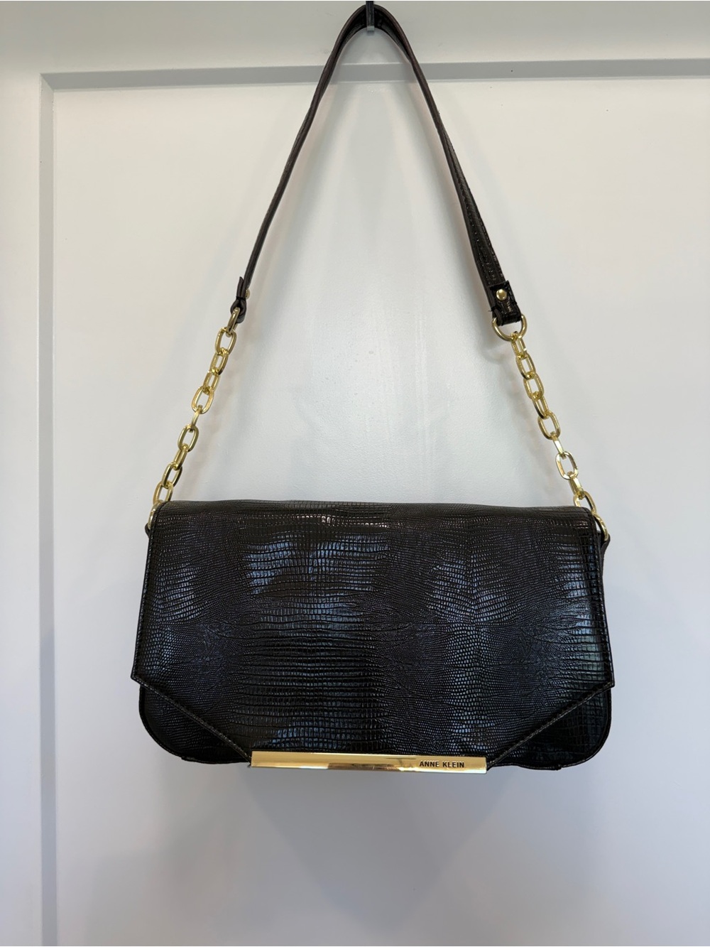 EUC! Anne Klein Faux Leather Bag with Gold Chain